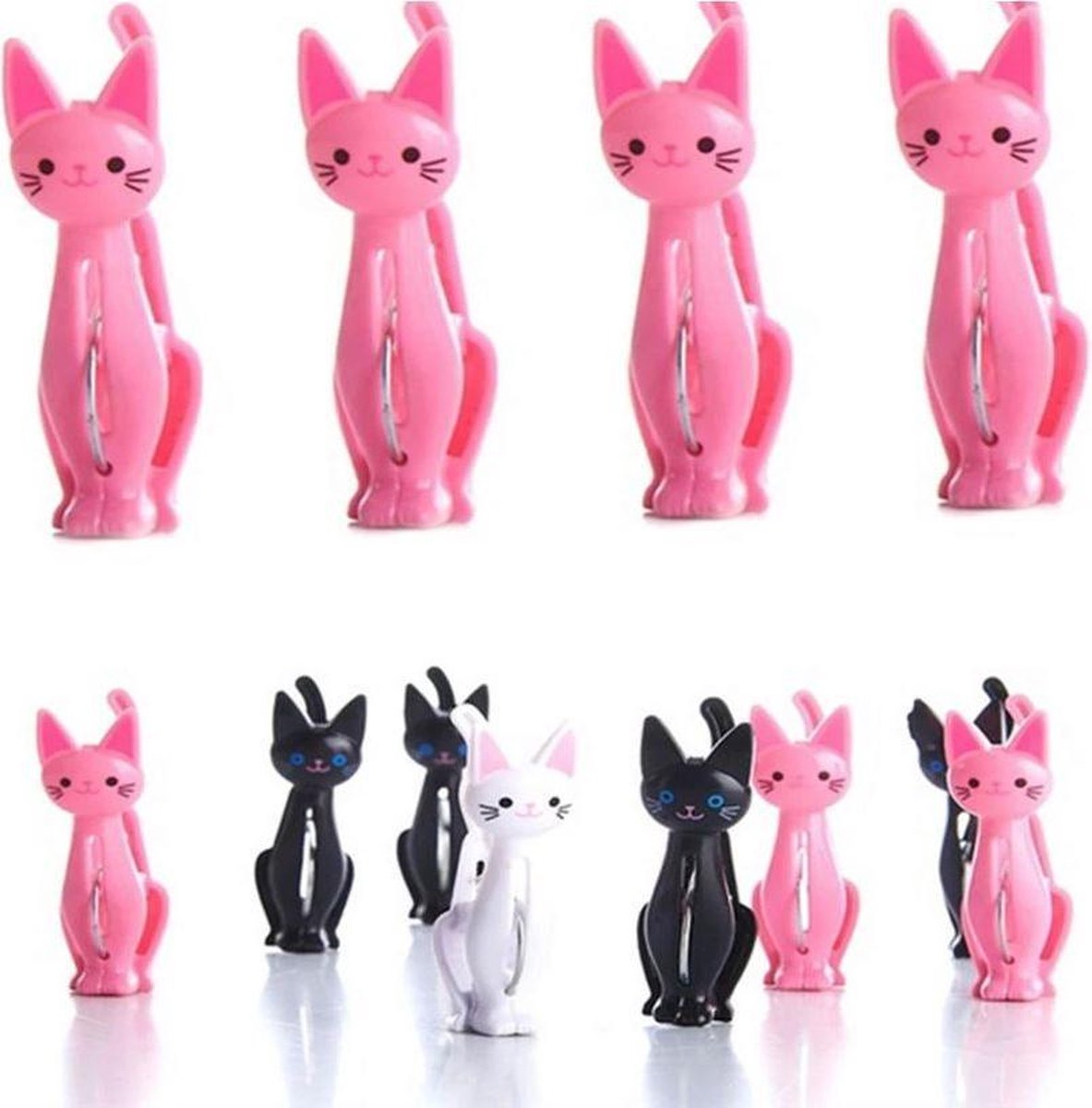 12 stuks wasknijpers katten roze - zwart - wit