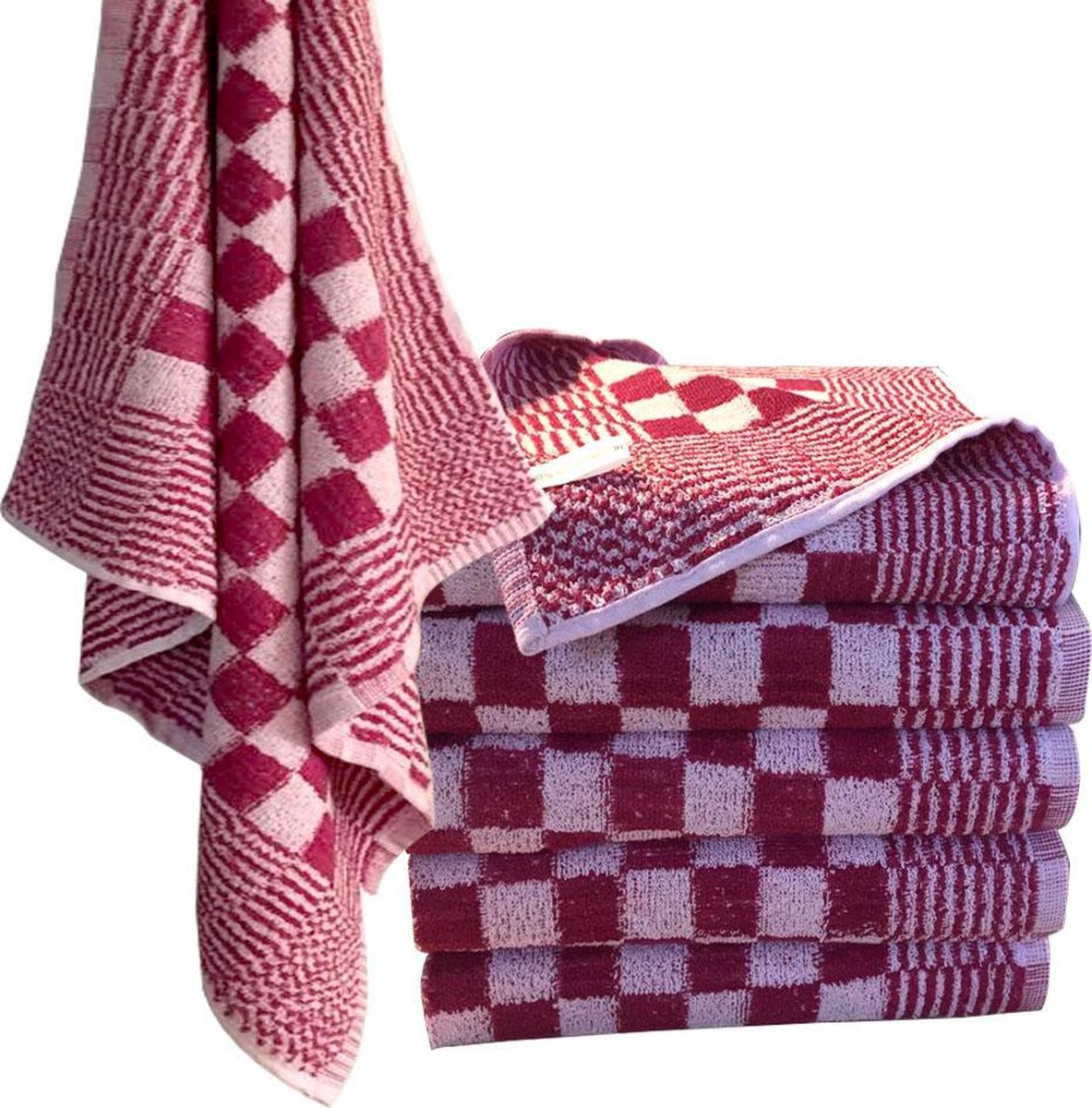 Homéé Keukendoek - scherp rood / wit - 100% katoenen badstof - set van 6 stuks - 60 x 60 cm