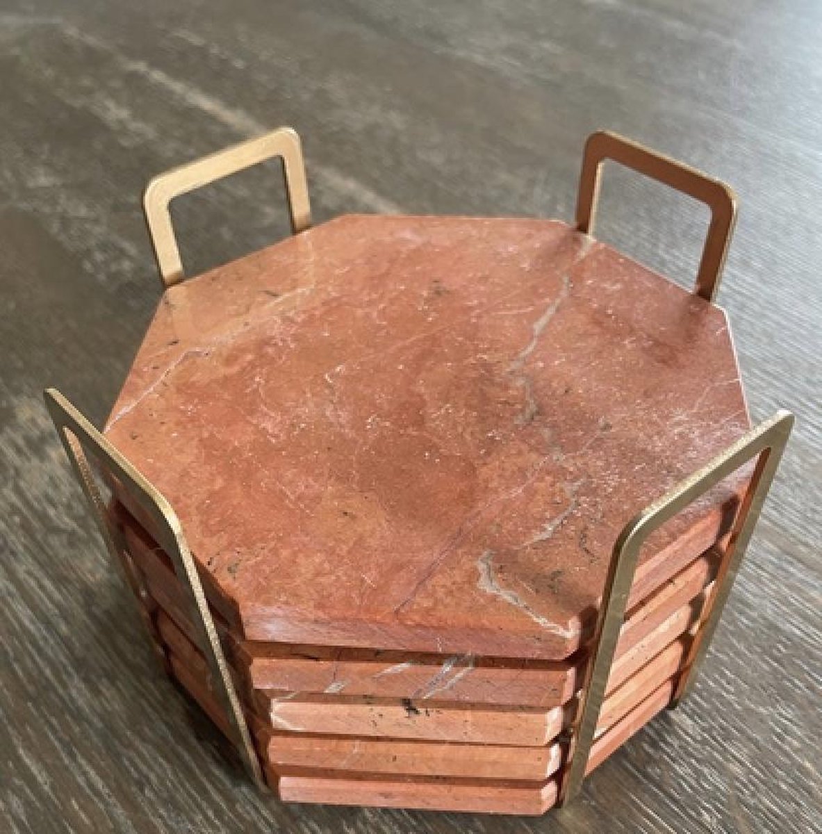 LuxuryQuarry - Marmer onderzetters - 5 x Echte Marmer Rood - Voor glazen - Achthoekig - Anti slip - 12 CM x 12 CM