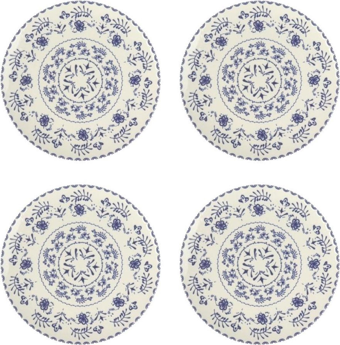 Orange85 Dinerborden - 26 cm - Blauwe Details - Set van 4