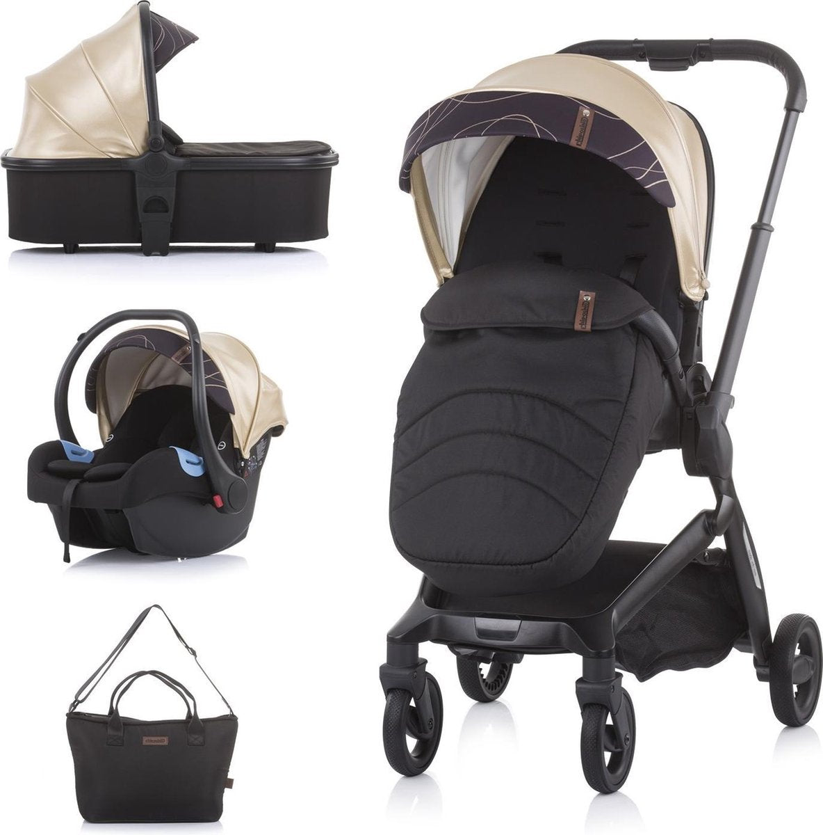 Kinderwagen 3 in 1 - complete kinderwagen met autostoel & luiertas "EMOTION" GOUD