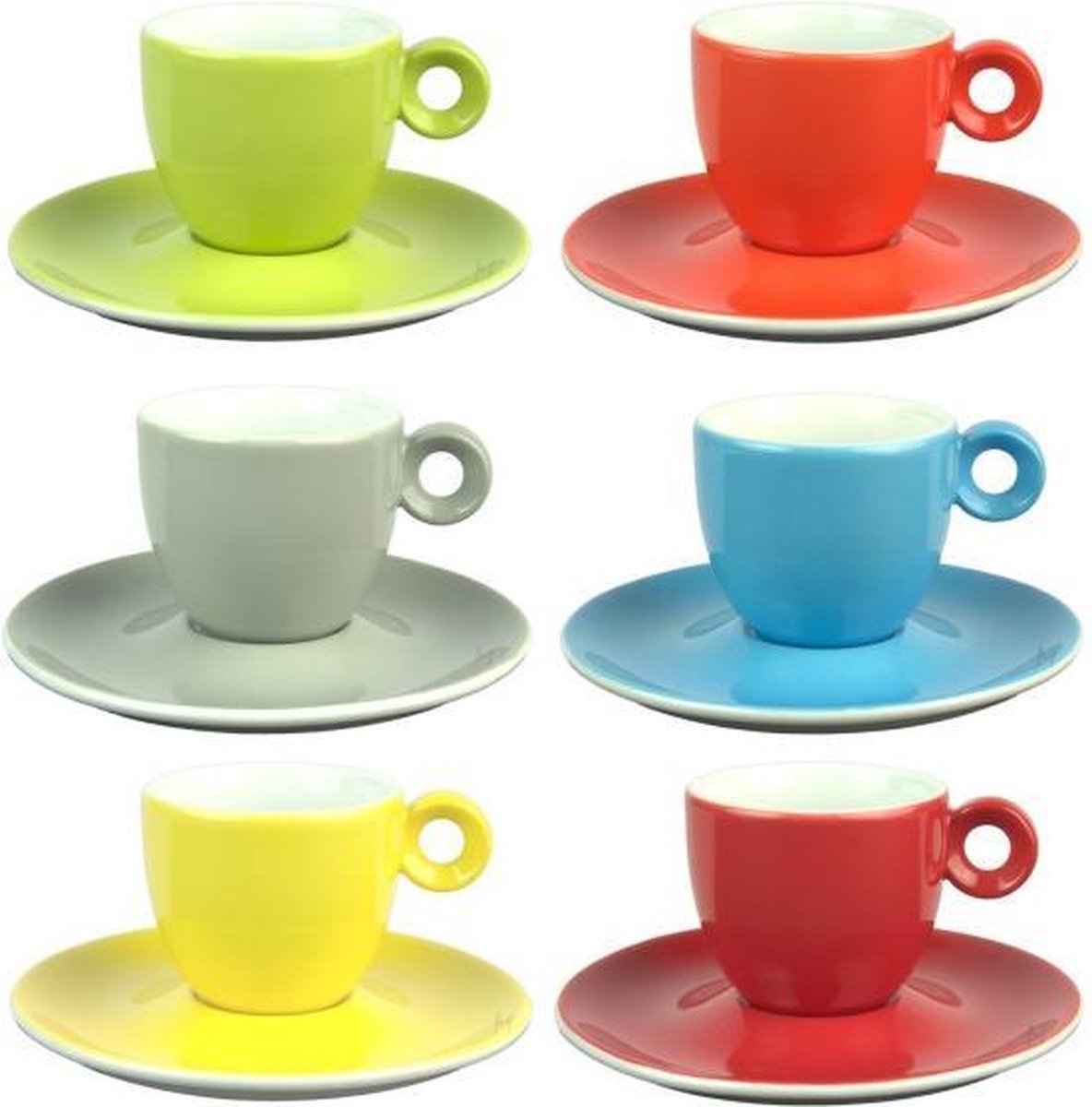 Espressokopjes - 80ml - Mosterdman - 6 kopjes met schotel regenboog