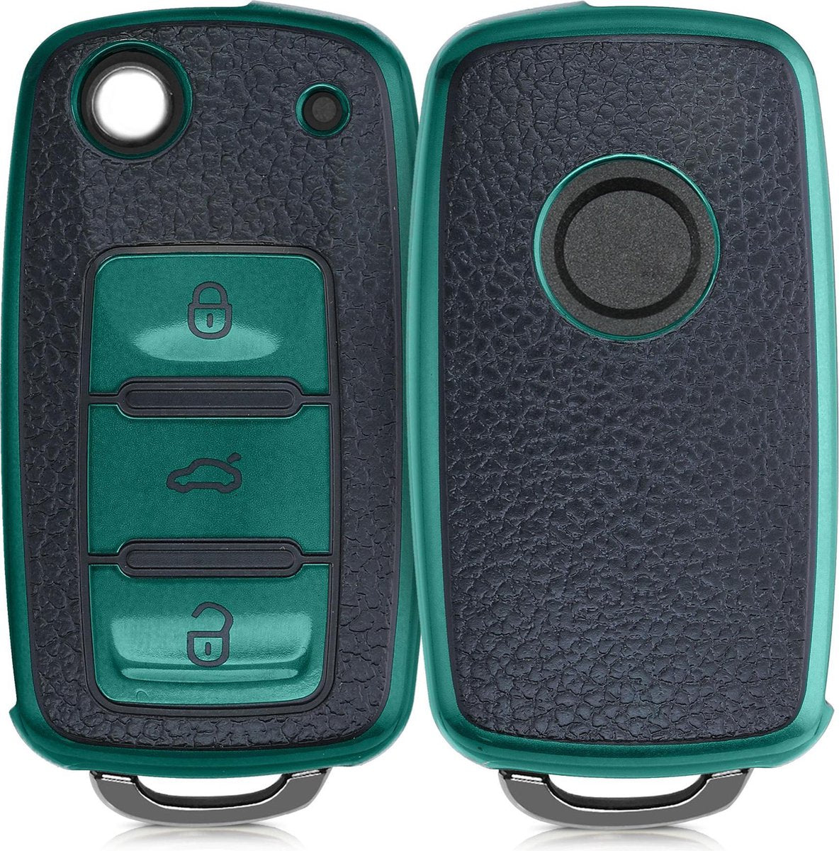 kwmobile autosleutelhoes compatibel met VW Skoda Seat 3-knops autosleutel - TPU beschermhoes in groen / zwart - Autosleutelcover