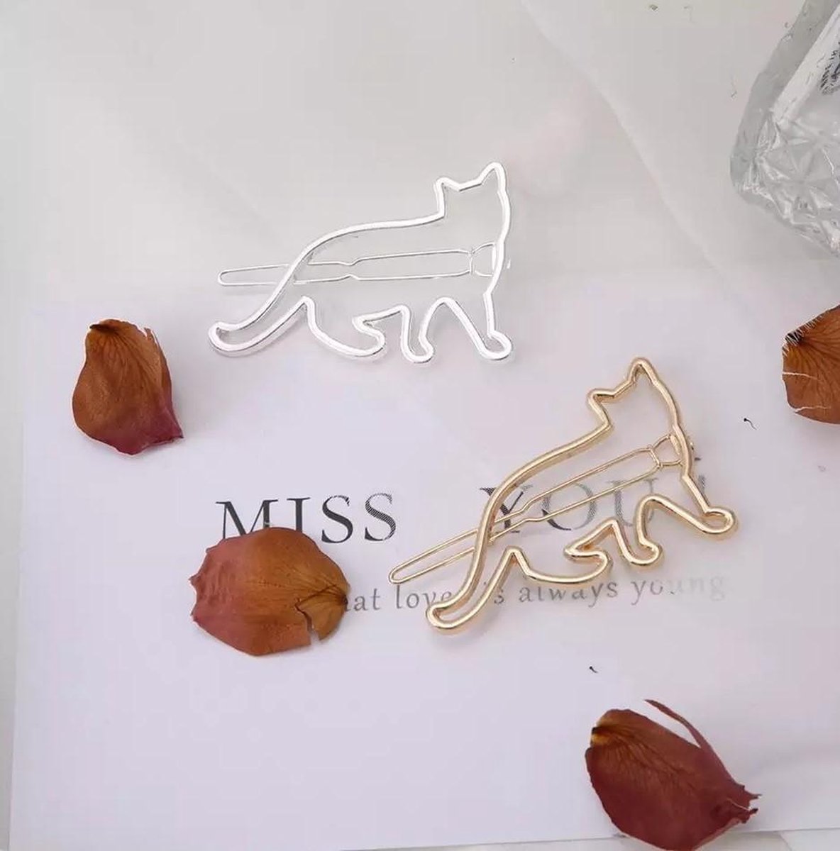 Haarspeldjes set - katten - zilver/goud