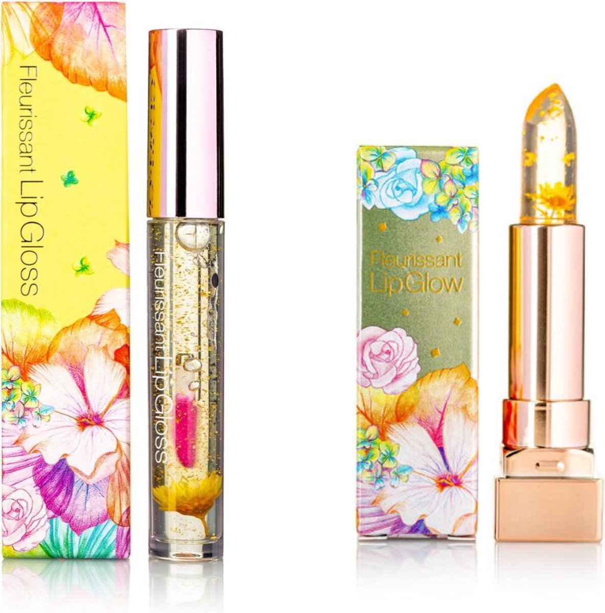 GLAMFOX Honey Flower Lipstick + Lipgloss 2 Stuks - 100% Echte Bloem - 24K Goudpoeder - Korean Skincare - Lip Plumper - Lip Plumping - Lipgloss Transparant - Lippenstift Langhoudend - Long Lasting -  Essence Make Up - Beauty - Make-up - Lip Makeup