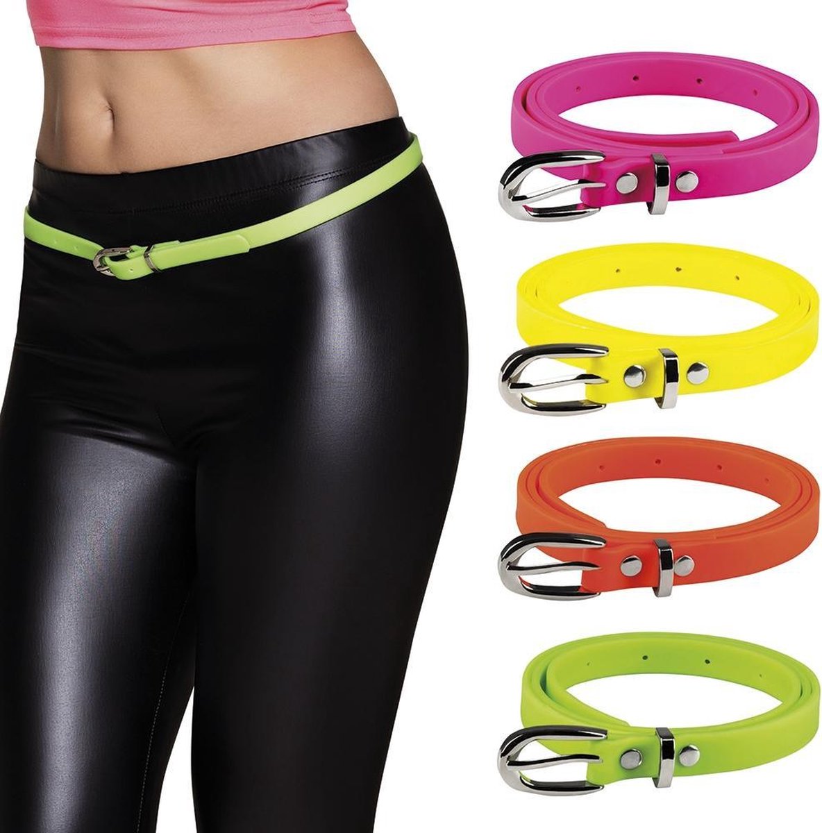 12 stuks: Riem in 4 neon kleuren - assorti - 100x1