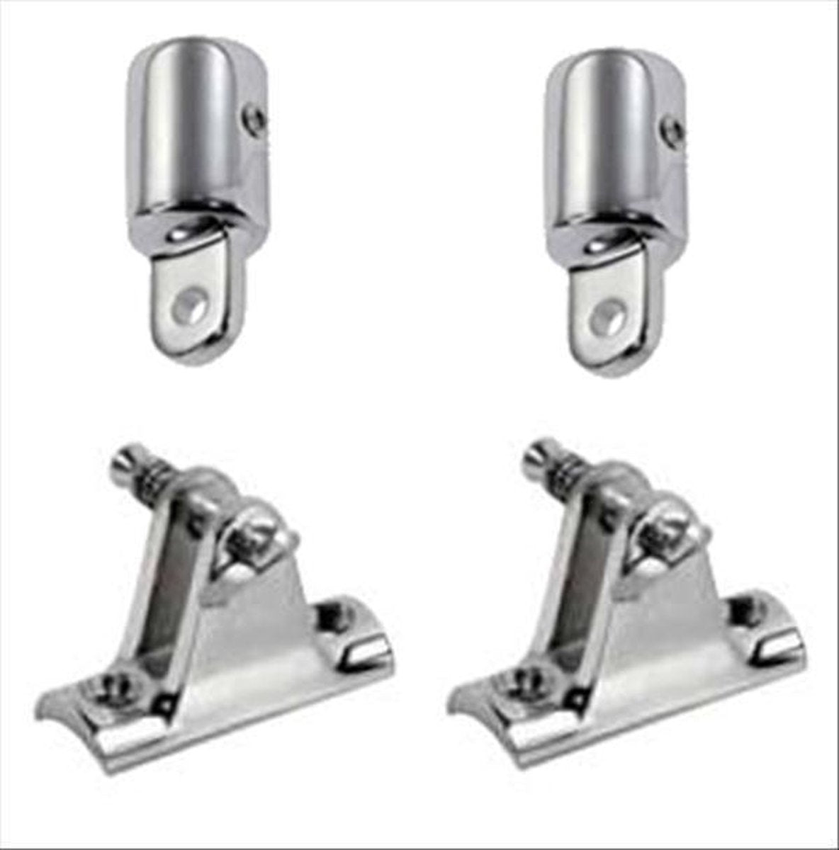 2x Holle dekplaten met pin/rvs  2x rvs eindstuk 22mm