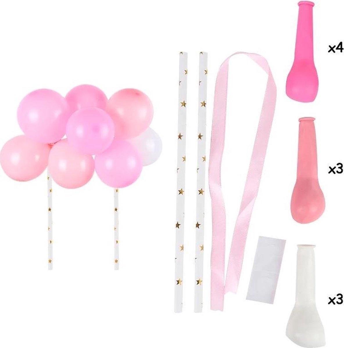 Cake topper ballonnen taart versiering roze 10 ballonnen