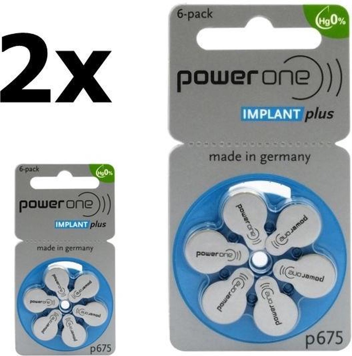 12 Stuks (2 Blisters a 6St) - Power One 675 IMPLANT Plus Gehoorapparaat batterijen