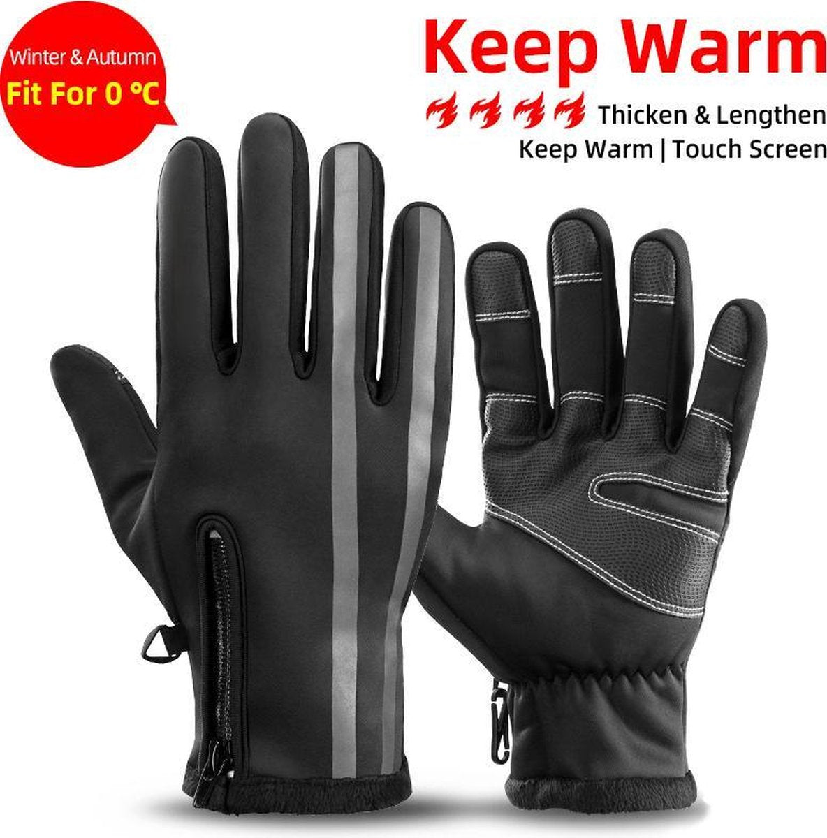 Baymate Winddichte Fietshandschoenen Touchscreen Rijden Mtb Fiets Handschoenen Thermische Warme Motorfiets Winter Herfst Fiets Handschoenen S091-2BK XL