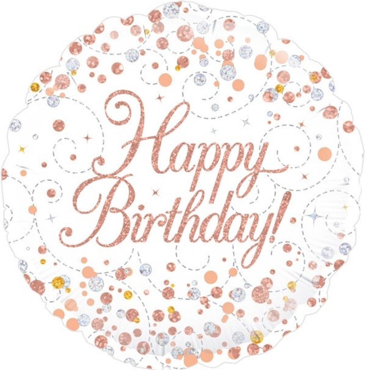 Folieballon - Happy birthday - Holografisch - Rosé Goud - 45cm - Zonder vulling