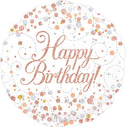 Folieballon - Happy birthday - Holografisch - Rosé Goud - 45cm - Zonder vulling