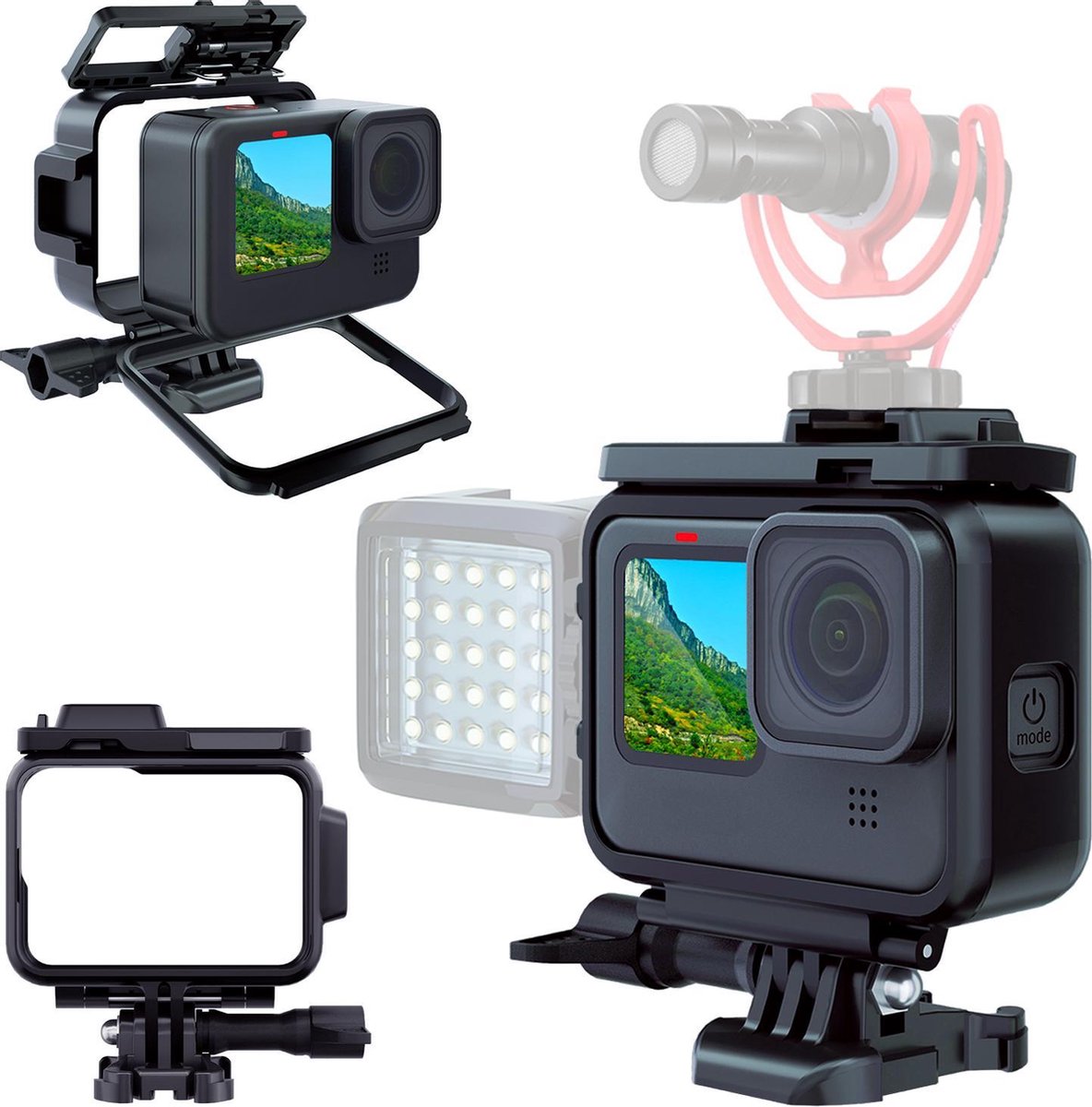 MOJOGEAR Frame voor GoPro Hero 9 met 2 Cold Shoe Mounts