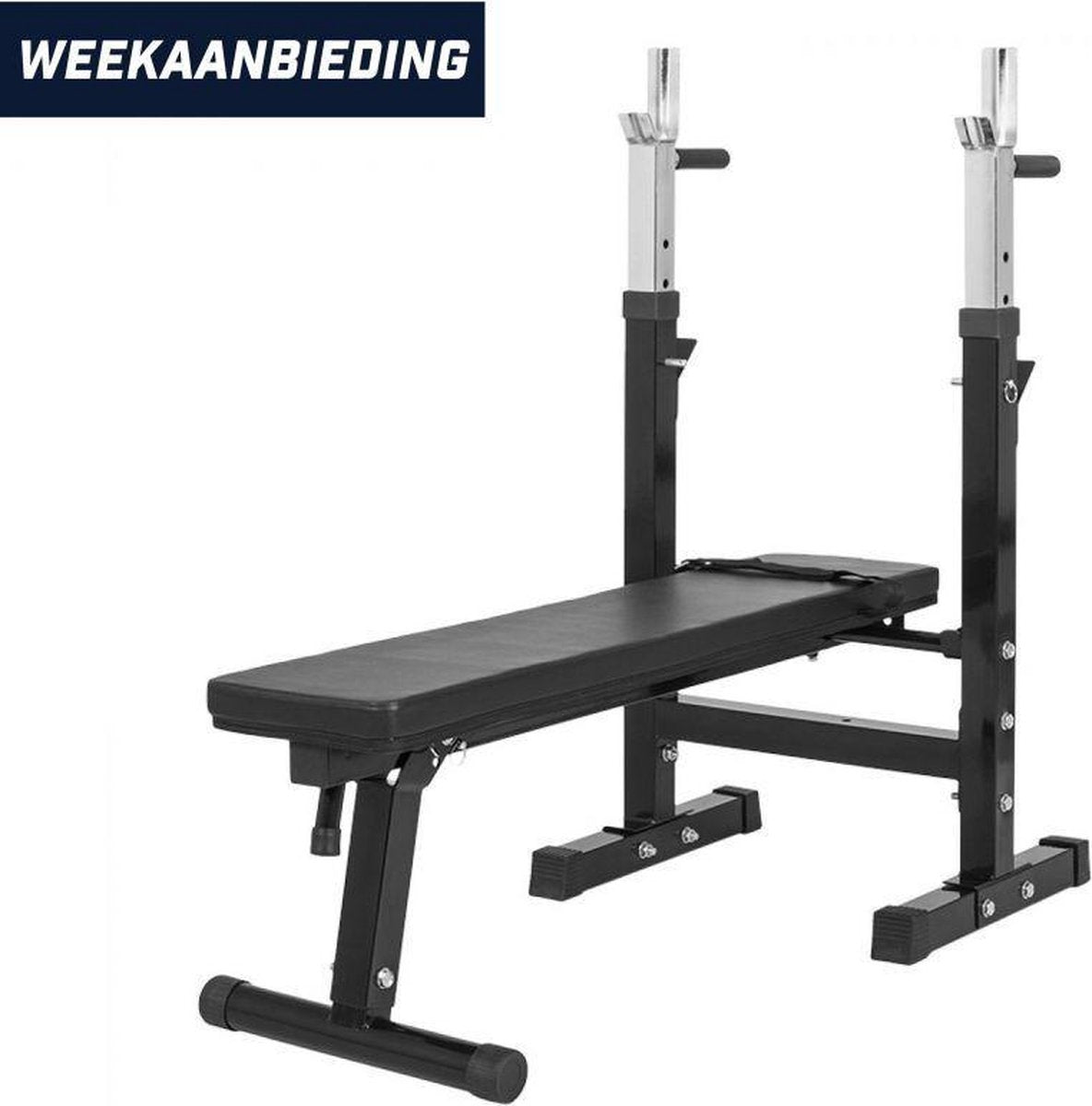 Gorilla Sports Halterbank - fitnessbank - verstelbare haltersteunen - belastbaar tot 200kg - zwart