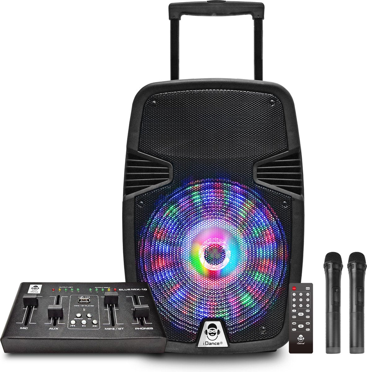iDance Groove-420DJ Party Speaker – Bluetooth Speaker met DJ Mengpaneel en Discolicht – 500 Watt – Karaoke Set - Met 2 Draadloze Microfoons