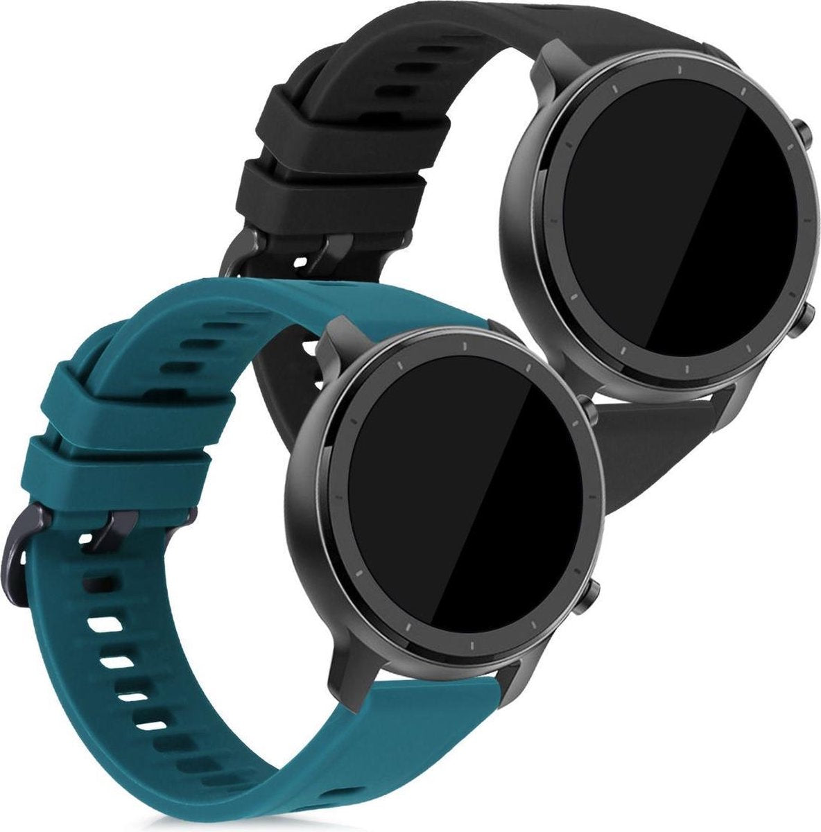 kwmobile 2x horlogeband voor Huami Amazfit GTR (42mm) - siliconen band voor fitnesstracker - zwart / petrol