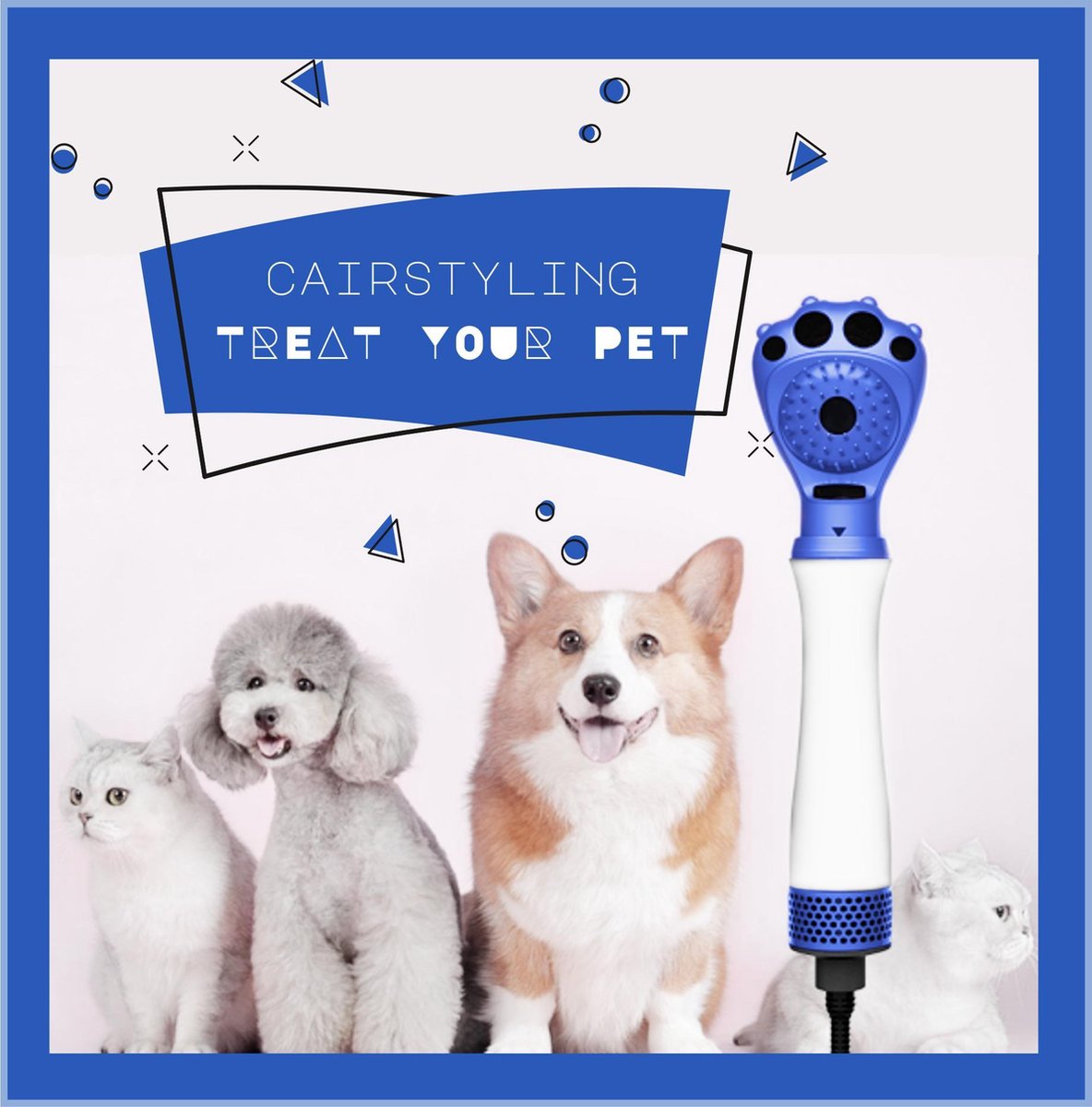 CAIRSTYLING Animal Fohn Hair 2-in-1 Styler - Treat Your Pet Fohn & Massage Pet Styler inclusief Velvet Storage Bag - Borstel Honden / Katten - Huisdier Cadeau - Fohn - Droger - Massage Kam Hond Kat Huisdier - Haren Borstelen - Trending New 2021