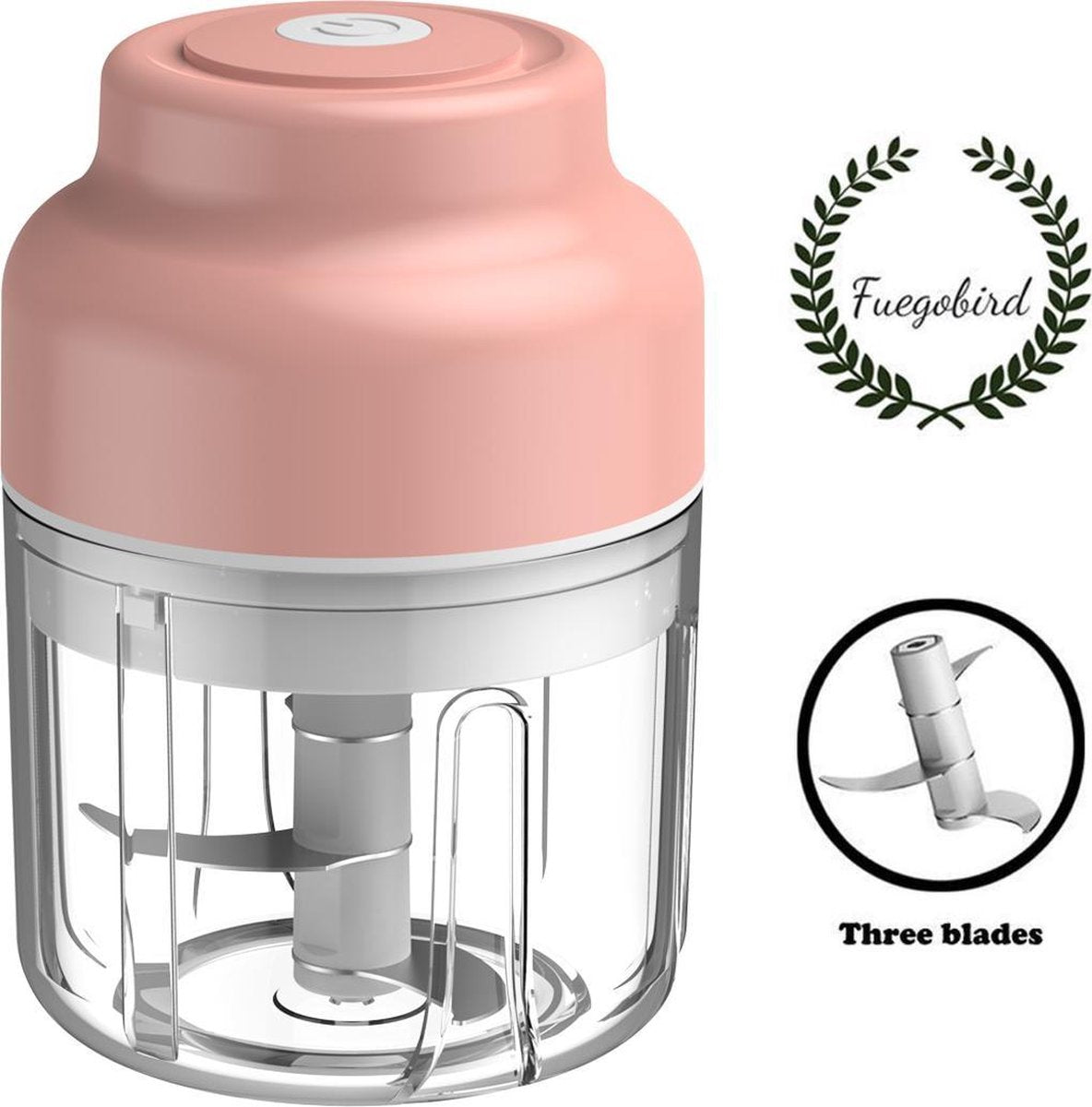 Fuegobird Hakmolen - 250 ML Mini - Knoflook Chopper - Groente Chopper - Elektrische Uiensnijder - met 3 scherpe messen voor knoflook groenten fruit vlees multi-chopper-Roze