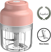 Fuegobird Hakmolen - 250 ML Mini - Knoflook Chopper - Groente Chopper - Elektrische Uiensnijder - met 3 scherpe messen voor knoflook groenten fruit vlees multi-chopper-Roze