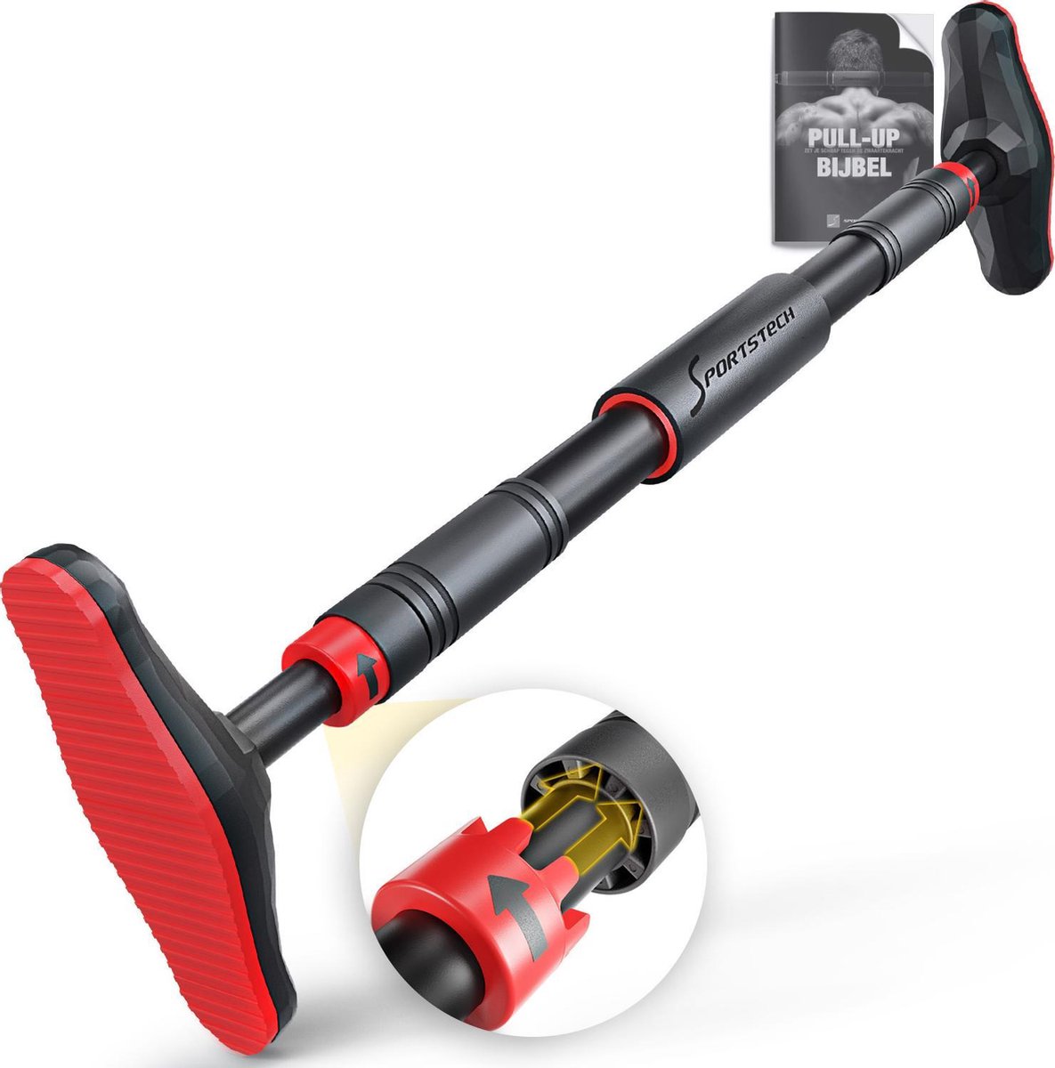 optrekstang met innovatieve gear-lock functie | zonder schroeven in deurkozijnen | SPORTSTECH KS270 + e-book | indoor pull up bar individueel aanpasbaar tot 90 cm