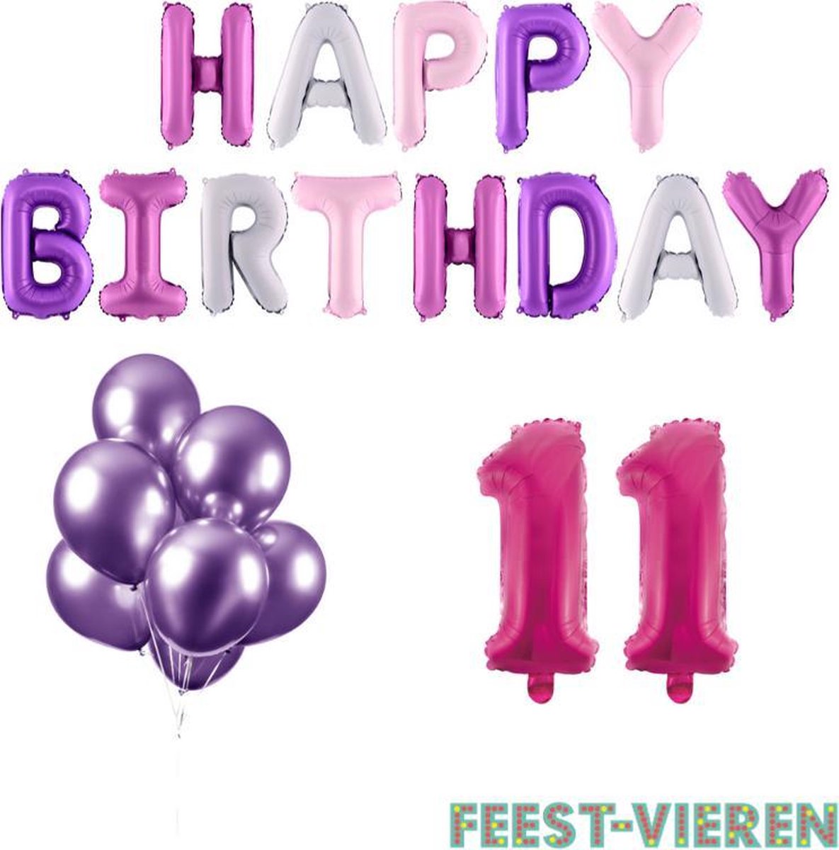11 jaar Verjaardag Versiering Ballon Pakket Pastel & Roze
