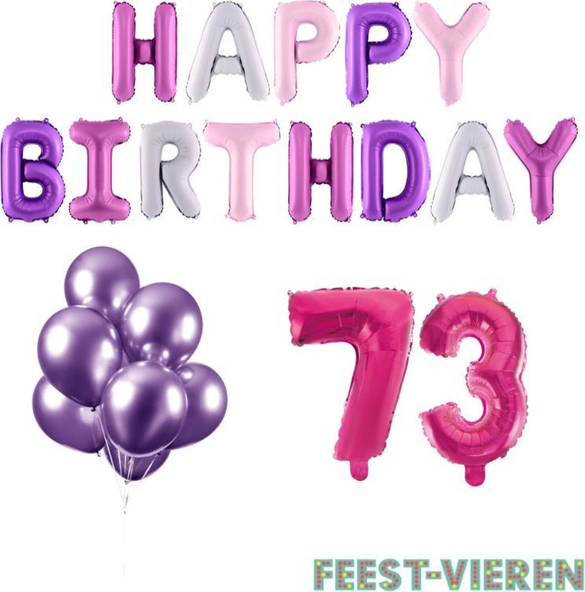 73 jaar Verjaardag Versiering Ballon Pakket Pastel & Roze