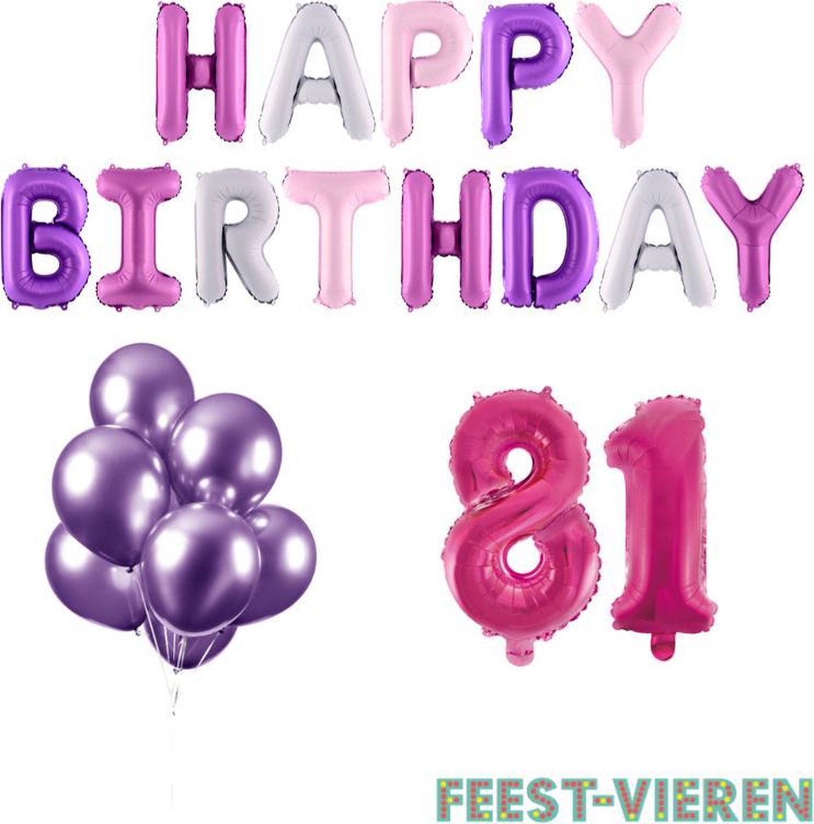 81 jaar Verjaardag Versiering Ballon Pakket Pastel & Roze