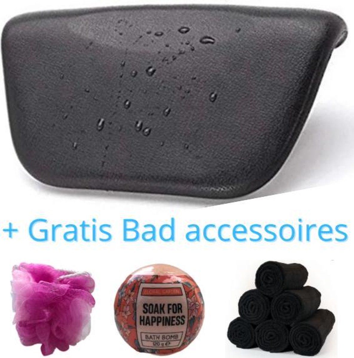 LUXE SPA BADPAKKET -  Badkussens - Badkussen - Nekkussen bad - Badkussen voor in bad - Kussen Bad - Antislip - Badkussen Zwart - Bad accessoires