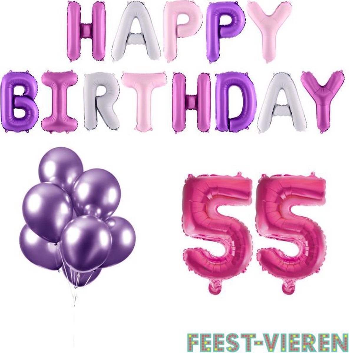 55 jaar Verjaardag Versiering Ballon Pakket Pastel & Roze