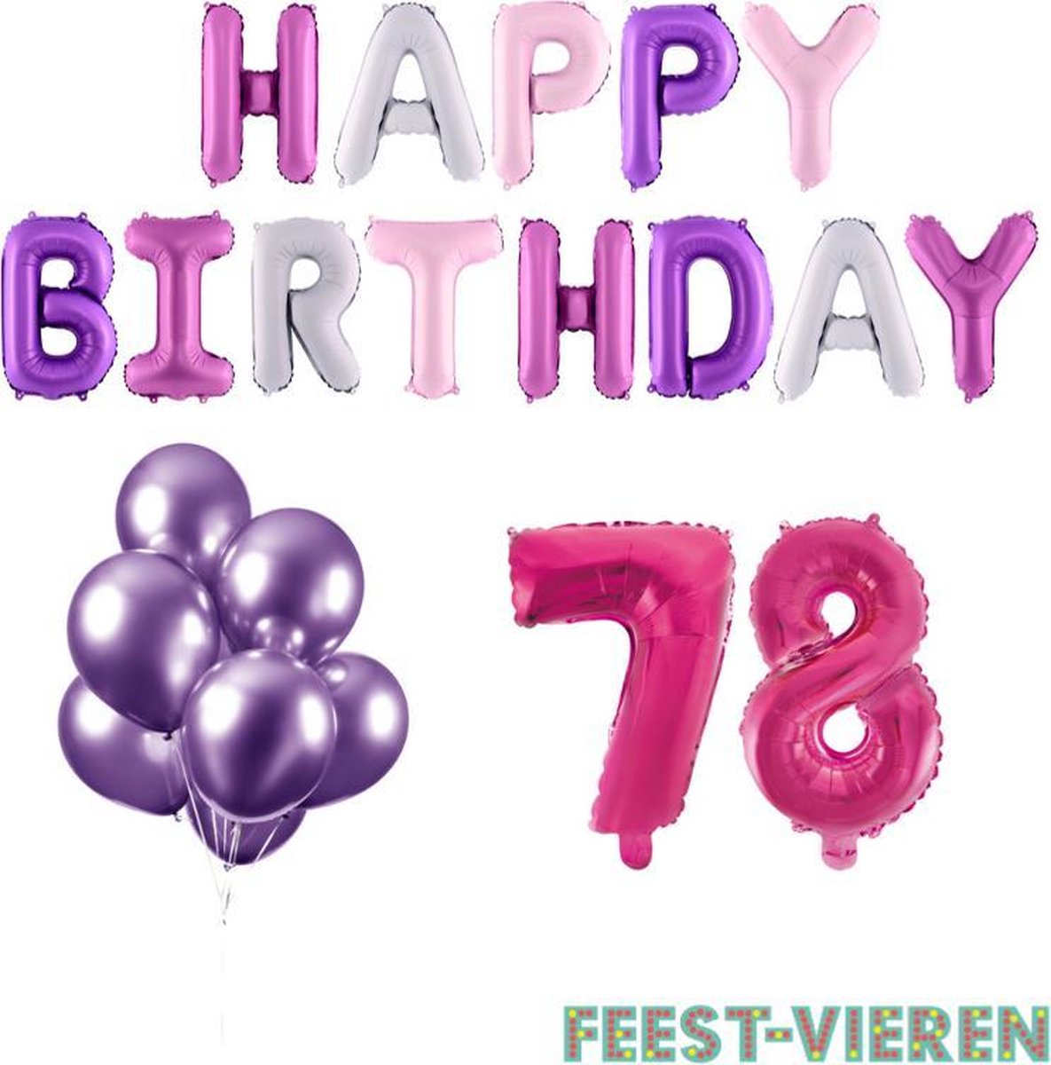 78 jaar Verjaardag Versiering Ballon Pakket Pastel & Roze