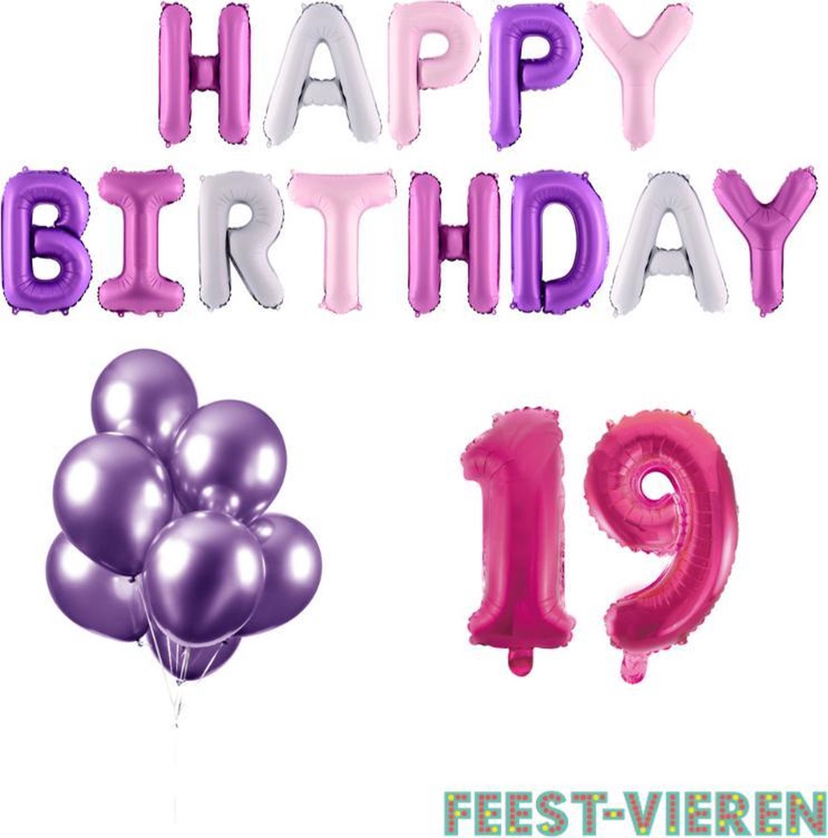 19 jaar Verjaardag Versiering Ballon Pakket Pastel & Roze