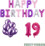 19 jaar Verjaardag Versiering Ballon Pakket Pastel & Roze
