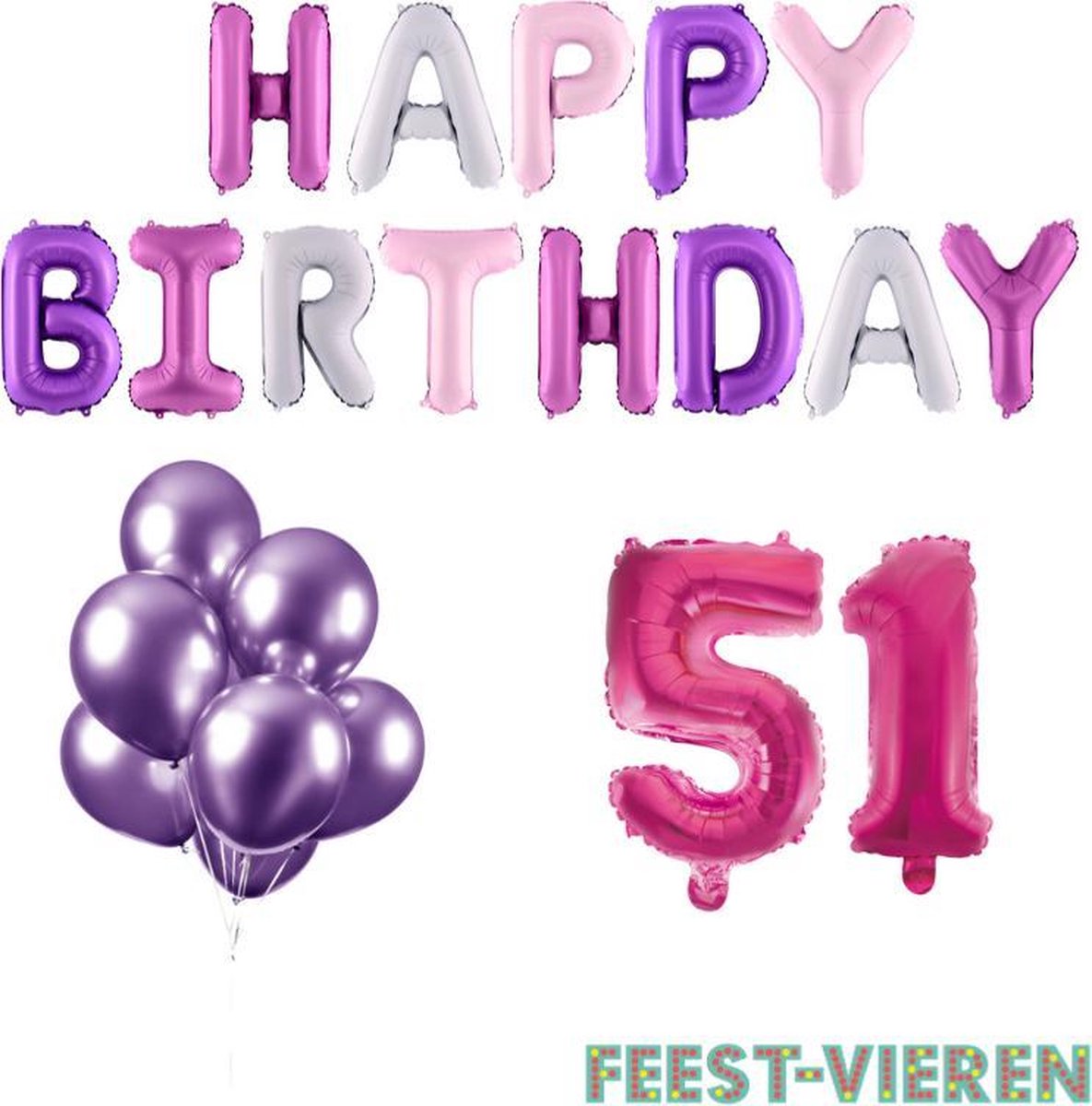 51 jaar Verjaardag Versiering Ballon Pakket Pastel & Roze