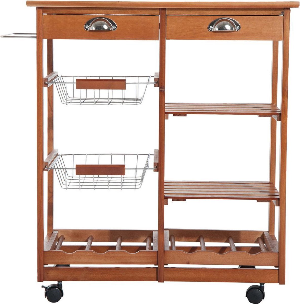 HOMdotCOM Serveerwagen hout met 2 laden en flessenrek