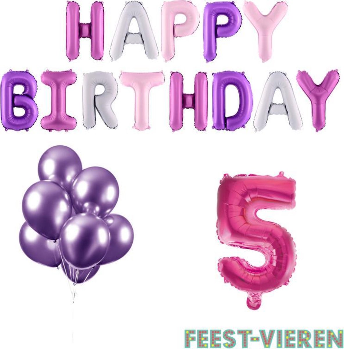 5 jaar Verjaardag Versiering Ballon Pakket Pastel & Roze