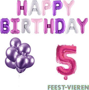 5 jaar Verjaardag Versiering Ballon Pakket Pastel & Roze