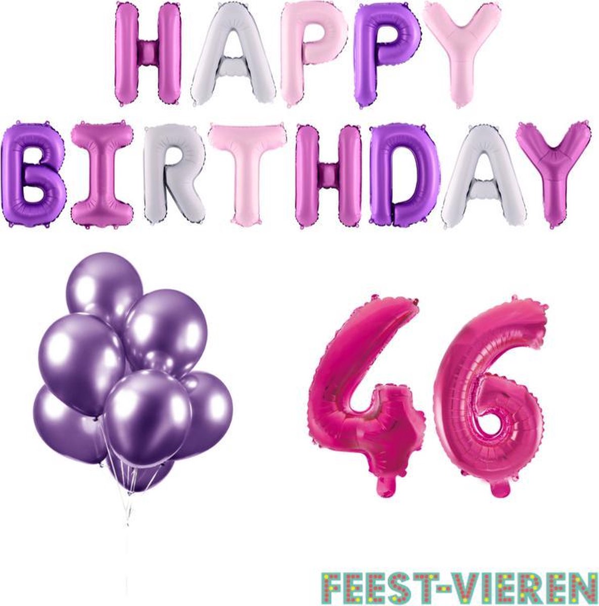 46 jaar Verjaardag Versiering Ballon Pakket Pastel & Roze