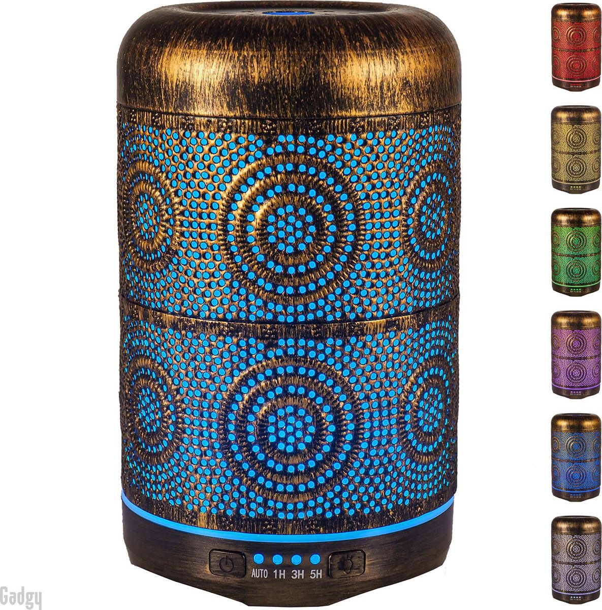 Gadgy Aroma Diffuser – met LED verlichting - Geurverspreider - Aromatherapie vernevelaar – Luchtbevochtiger – Verdamper - metaal
