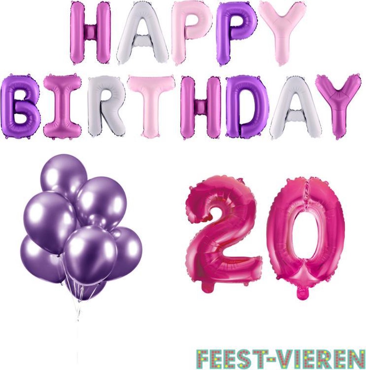 20 jaar Verjaardag Versiering Ballon Pakket Pastel & Roze