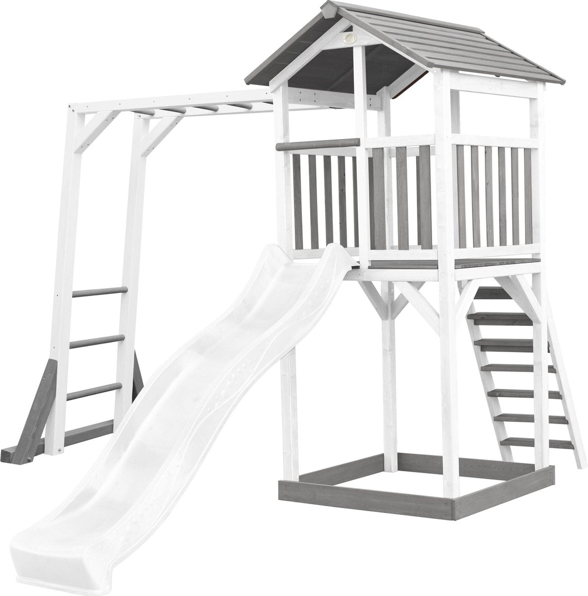 AXI Beach Tower Speeltoren met klimrek Grijs/wit - Witte Glijbaan - Zandbak - FSC Hout