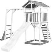 AXI Beach Tower Speeltoren met klimrek Grijs/wit - Witte Glijbaan - Zandbak - FSC Hout