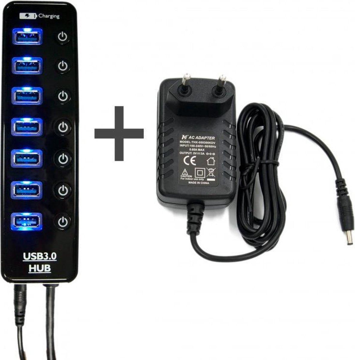 7 Poorten USB 3.0 Hub met 15W voedingsadapter