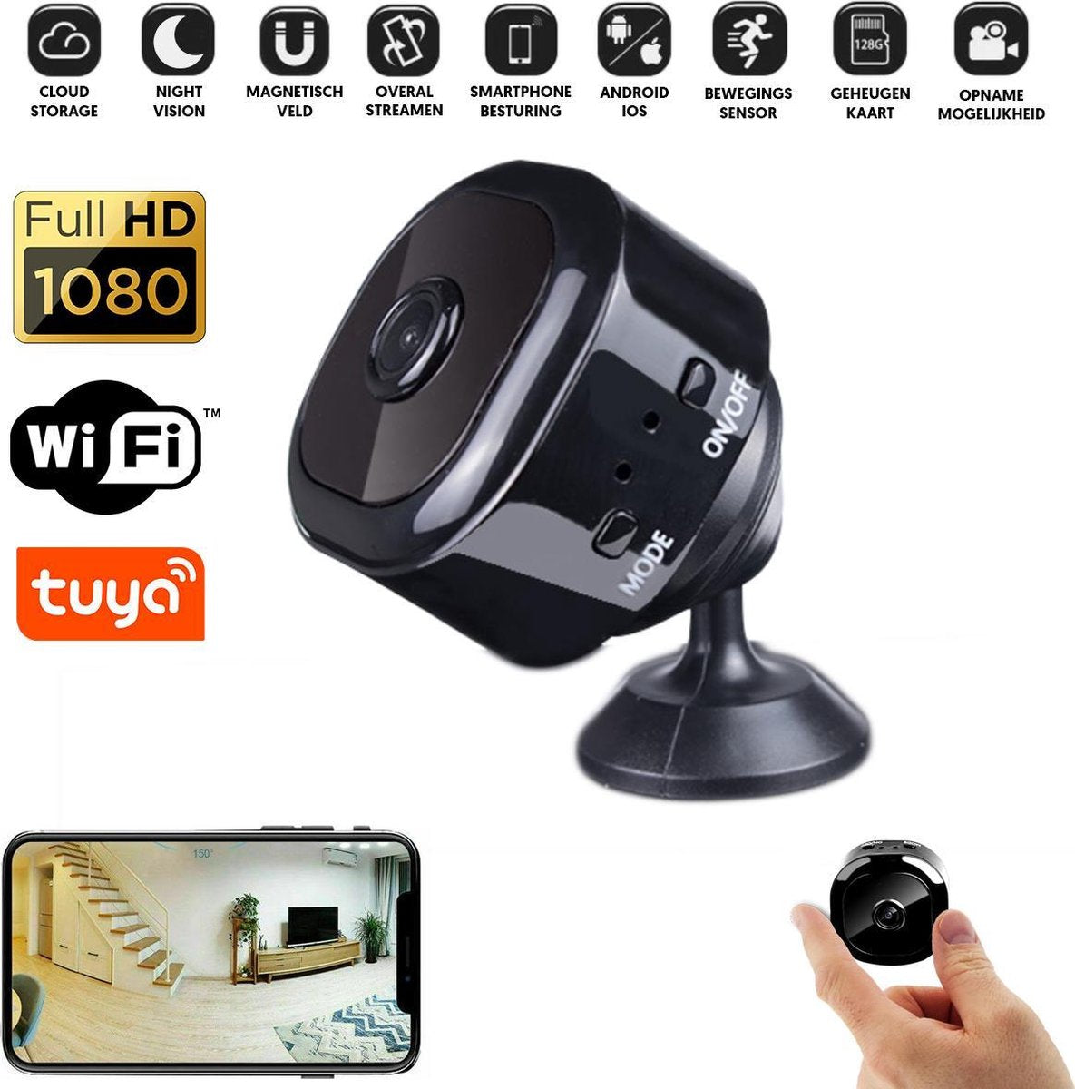 PIXMY - Smart Spy Camera 900 mAh - Verborgen Camera - Mini Camera - Spy Cam - WiFi 1080 HD - Incl. SD kaart 128 GB Kaartlezer - Nederlandse App - Nederlandse Handleiding