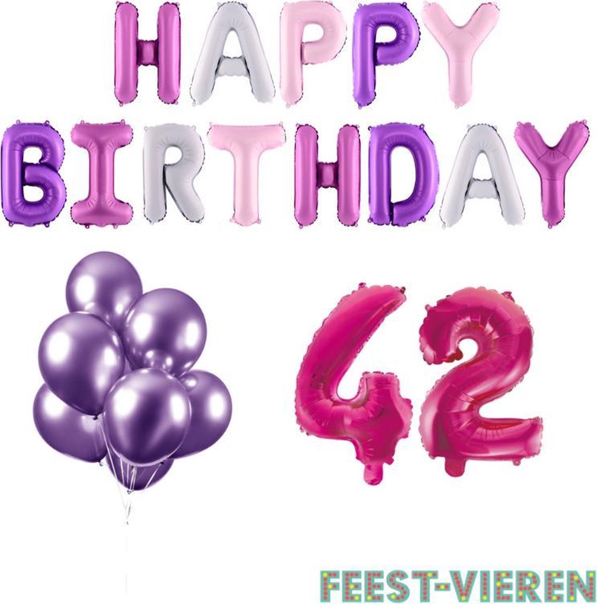 42 jaar Verjaardag Versiering Ballon Pakket Pastel & Roze