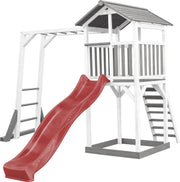 AXI Beach Tower Speeltoren met klimrek Grijs/wit - Rode Glijbaan - Zandbak - FSC Hout