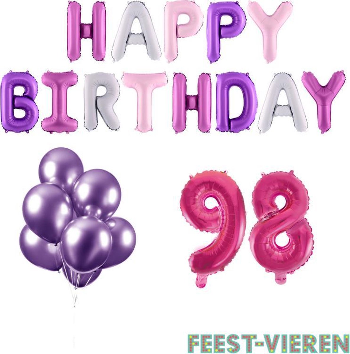 98 jaar Verjaardag Versiering Ballon Pakket Pastel & Roze