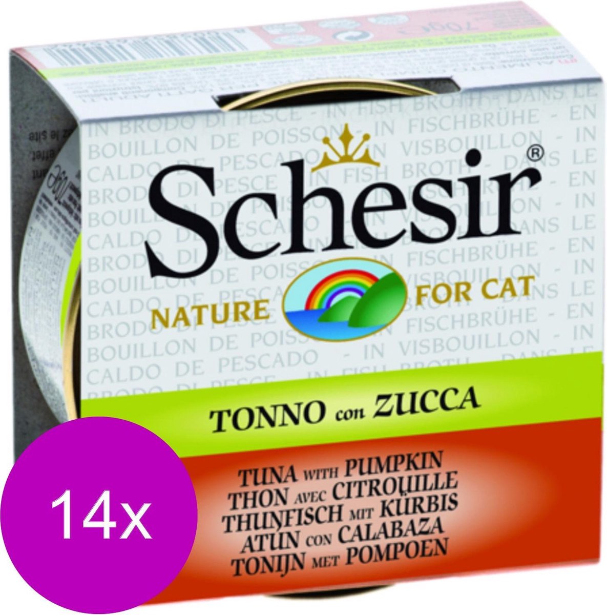 Schesir Natvoer in boullion - Tonijn met pompoen - 14 stuks à 70 gram