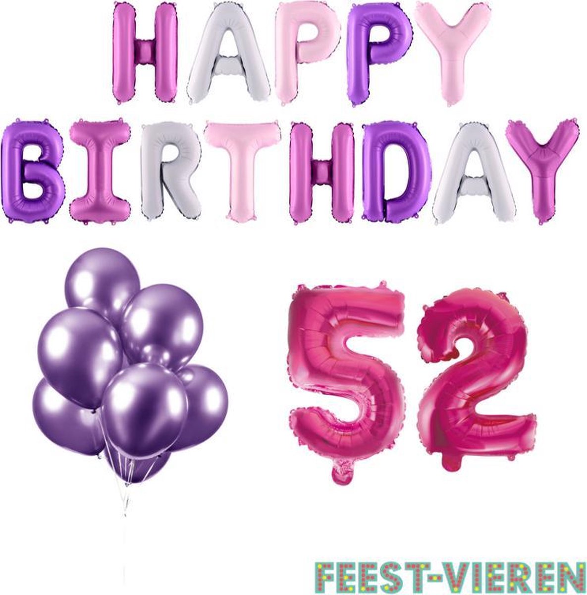 52 jaar Verjaardag Versiering Ballon Pakket Pastel & Roze
