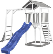 AXI Beach Tower Speeltoren met Klimrek Grijs/wit - Blauwe Glijbaan - Zandbak - FSC Hout