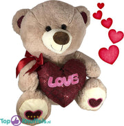 Teddybeer met hart ‘Love’ (Lichtbruin) 32cm Pluche Knuffel | Cadeau - Ik hou van jou / I Love you Knuffelbeer |Valentijnsdag cadeau Rozenbeer | Love Teddy Rozen Beer